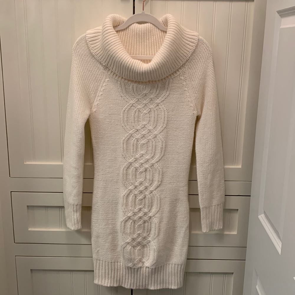 Cream Cowl Neck Sweater Dress